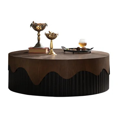 30.31" Handcrafted Round Coffee Table With Relief Detail & Sturdy Pedestal - Easy Setup For Living Room | Wayfair North America