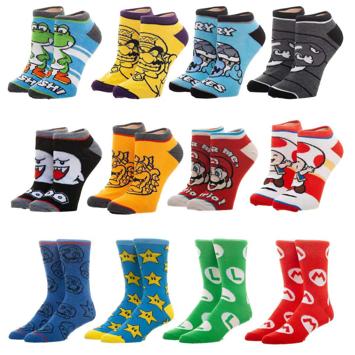 Super Mario 12 Days of Socks Men's 12-Pack Ankle & Crew Socks | Target
