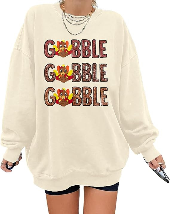 MNLYBABY Thanksgiving Gobble Sweatshirts Women: Turkey Gobble Oversized Shirts Turkey Day Til You... | Amazon (US)