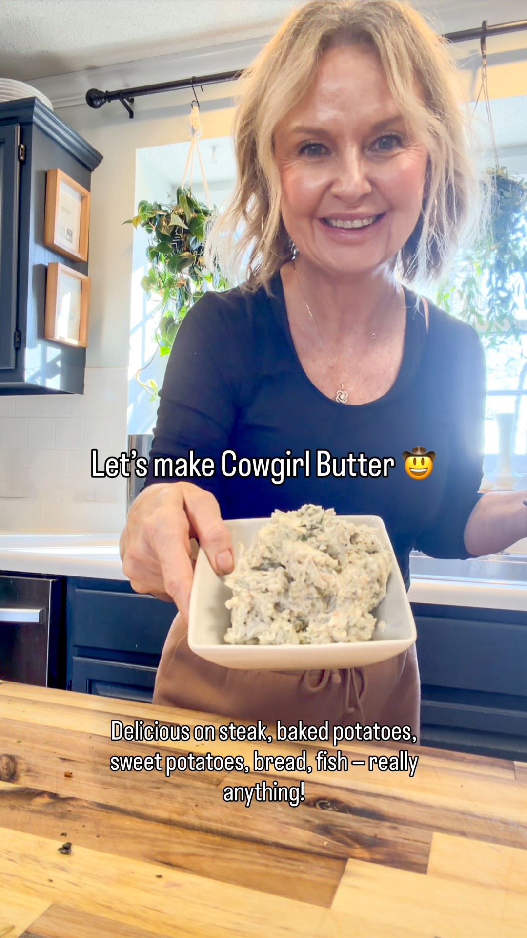 Cowgirl Butter 🤠
I took this to my son-in-law’s birthday dinner last night (happy birthday, Taylor!) and it disappeared fast. This is one of those keep-it-in-the-fridge recipes that instantly upgrades whatever you put it on—steaks, baked potatoes, sweet potatoes (my favorite), bread, fish… honestly, anything.

Cowgirl butter is simply a compound butter, but this one brings BIG flavor. Make it once, keep it chilled, and add a little pop of something special to everyday meals.

Recipe below—save this one.

Bessie & Co.’s Cowgirl Butter

2 sticks of softened butter 
1/4 cup Montreal Steak Seasoning
2 tbls fresh thyme leaves 
2 tbls fresh Italian parsley chopped 
1 large garlic clove grated 
1/2 tsp pepper 

Mix all together and serve with your favorite steak. Also delicious on potato’s, roasted vegetables, or literally anything.   Enjoy 🤠

#cowgirlbutter #compoundbutter #steaknight #southernrecipes #bessieandcompany #homecooking #easyentertaining #flavorboost
@Target 

#LTKHome #LTKValentine #LTKfoodie
