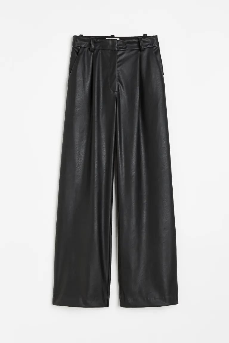 Wide-leg Coated Pants - Black - Ladies | H&M US | H&M (US + CA)