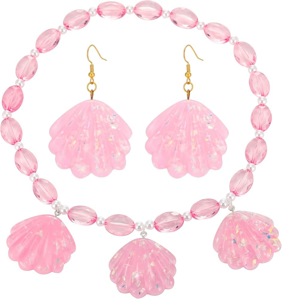 Pink Shell Necklace Earring Set for Women and Girls Barbi Outfit Accessories Movie Merch Cosplay ... | Amazon (US)