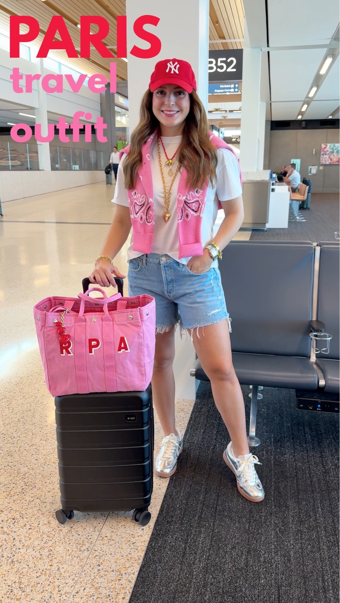 Paris travel outfit, travel look, airport outfit, airport style, bandana sweater, Alex Mill NY tote bag, carry on bag, Roxanne Assoulin jewelry, luggage, suitcase, Amazon fashion, Amazon travel outfit, Amazon finds, Amazon suitcase, metallic sneakers

Love these bandana cardigans and sweater jackets this season!😍🩷 sized up one to L! 
this tote is a MUST and is the perfect carry on and travel bag! And my favorite affordable luggage set! The best!
All time favorite denim shorts! Love the length and all the washes! 
Love this white tee! Wearing M. Have it in lots of colors!!

#LTKootd #LTKTravel #LTKSeasonal