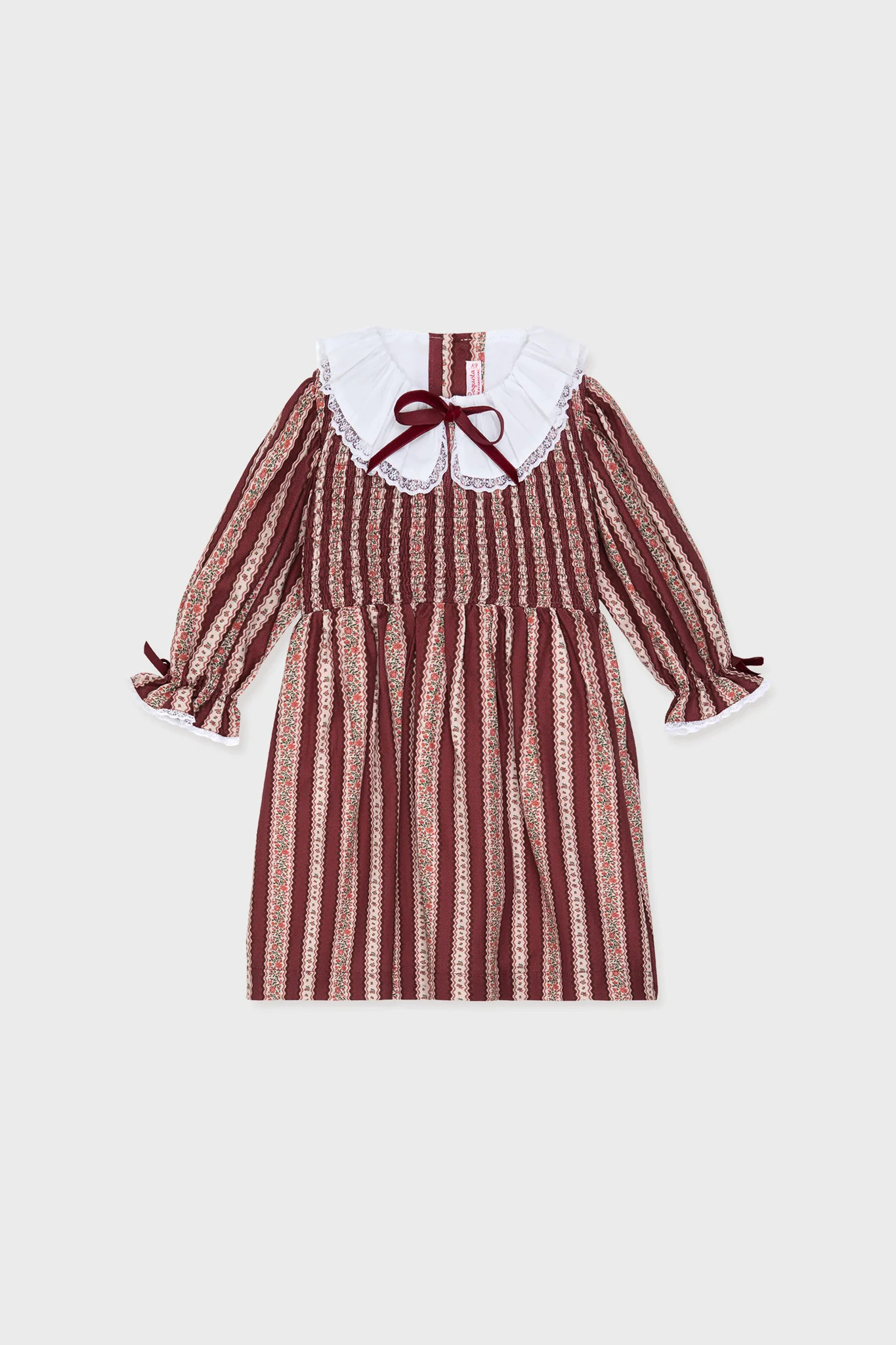 Burgundy Floral Stripe Festa Girl Hand-Smocked Dress | Tuckernuck (US)