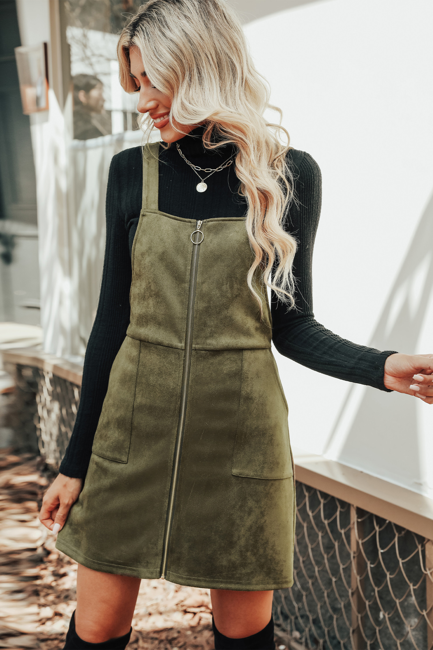 Bethel Faux Suede O-Ring Pinafore DressHOT | Cupshe US