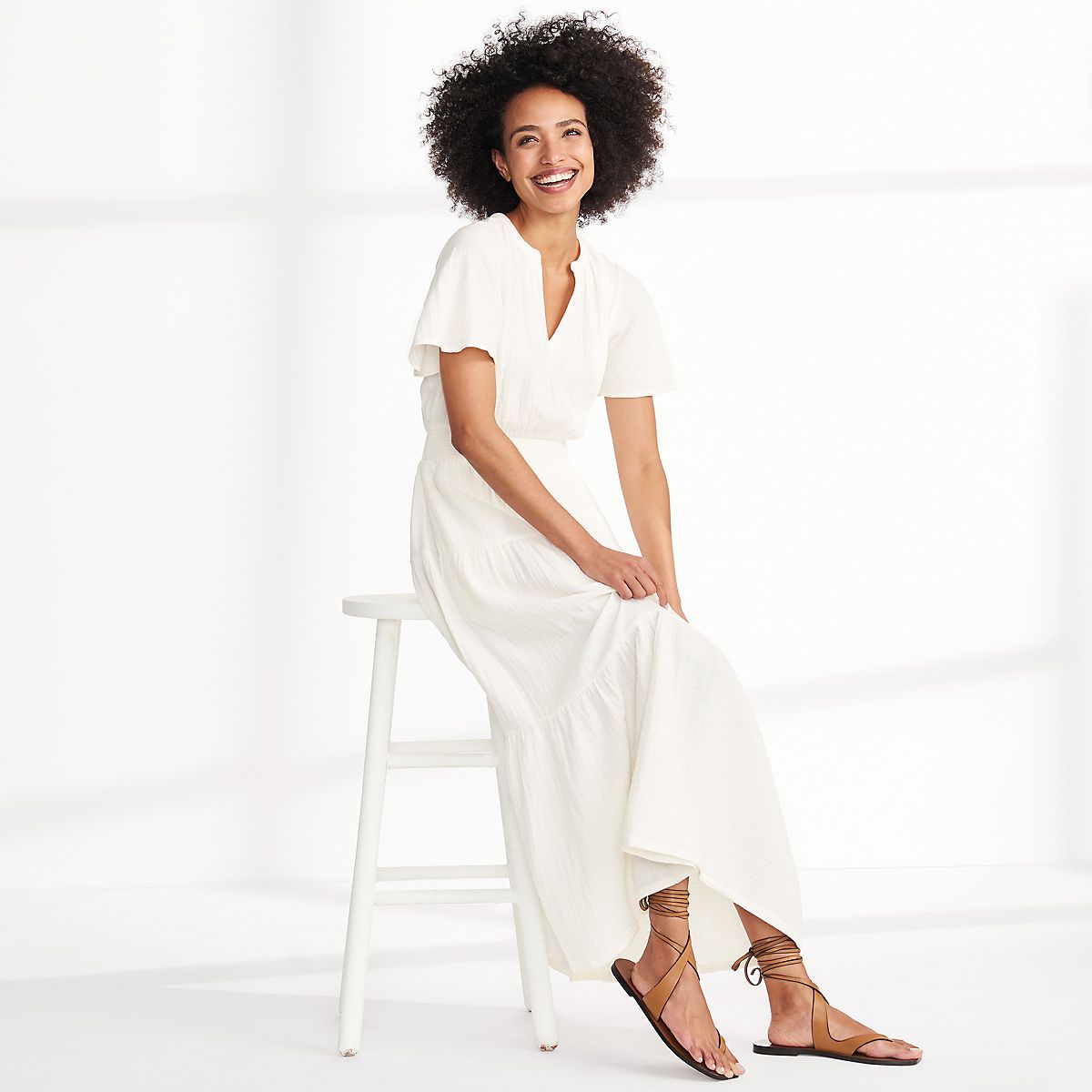 Women's Gauze Tiered Maxi Dress | Lands' End (US)