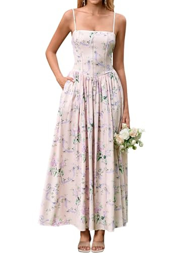 KUTUMAI Floral Corset Long Maxi Dress Lace Up Flowy A Line Summer Wedding Guest Dresses for Women... | Amazon (US)