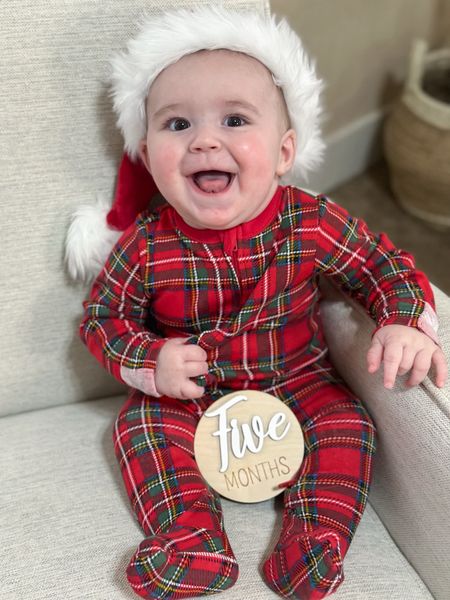 5 months old at Christmas time! 🥰🎅🏼
 
Baby Santa Hat - Amazon 
Plaid Sleeper - Old Navy, and it’s sold out. Linking similar options. 

Santa Baby, Baby Boy, 5 Month Old, 5 Month old baby, baby outfit 

#LTKbaby #LTKHoliday #LTKfamily