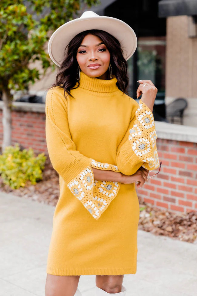 Living Out Loud Mustard Turtleneck Sweater Dress | Pink Lily