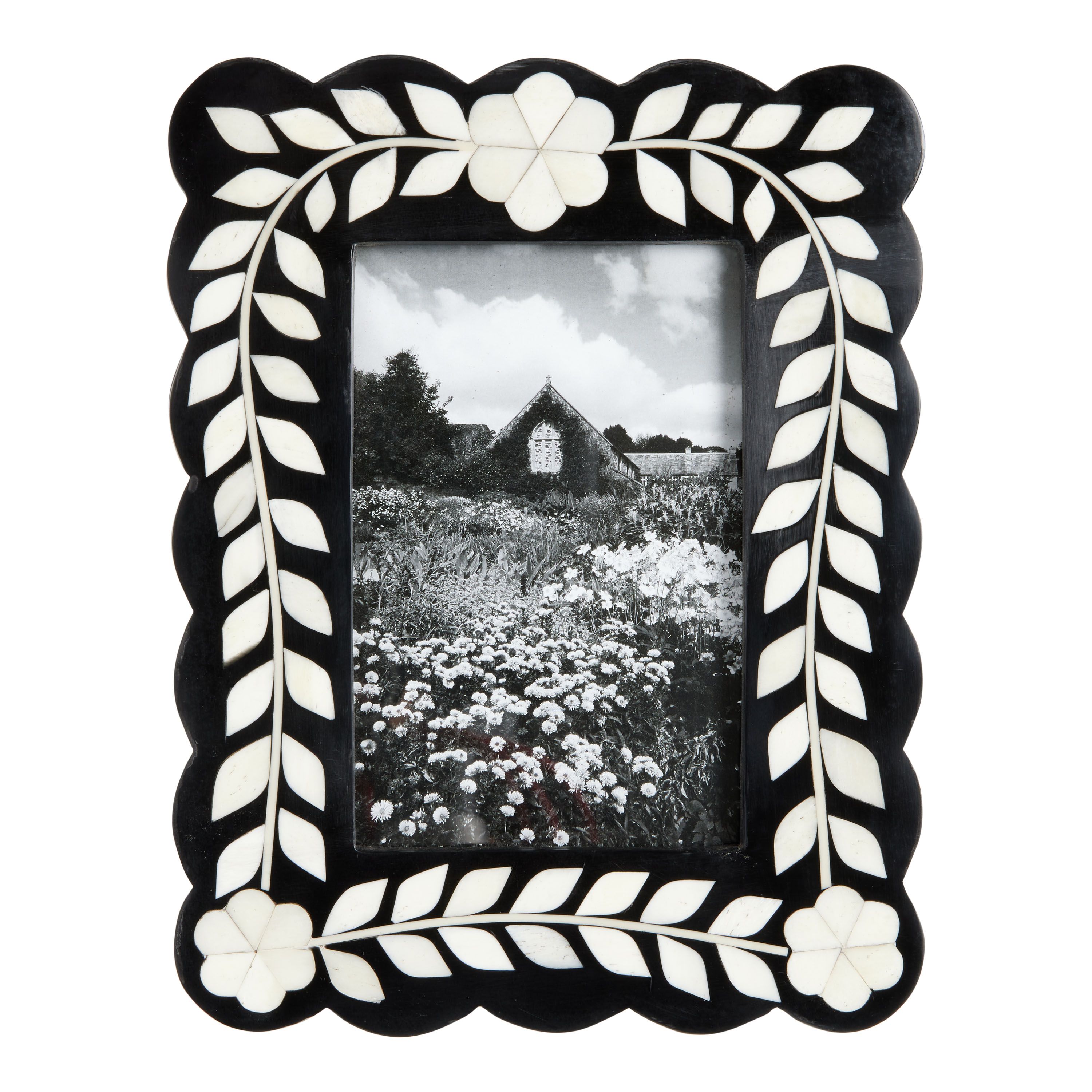 Black and White Scalloped Floral Inlay Bone Frame | World Market