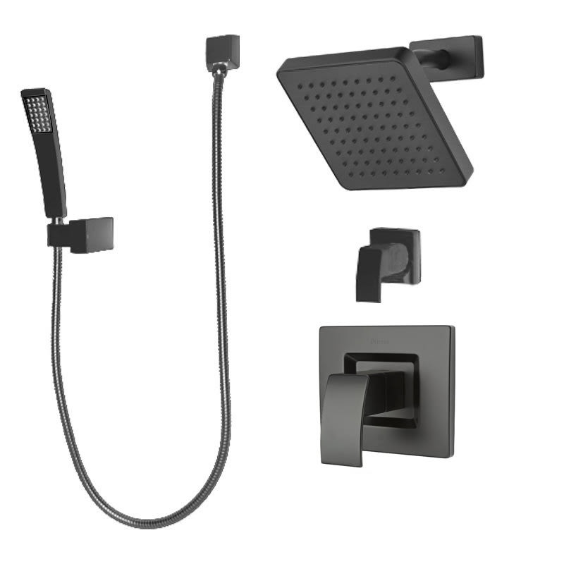 Pfister B89-7DF Kenzo Shower System with Valve Trim Shower Head Hand Shower and Diverter Valve Black | Build.com, Inc.