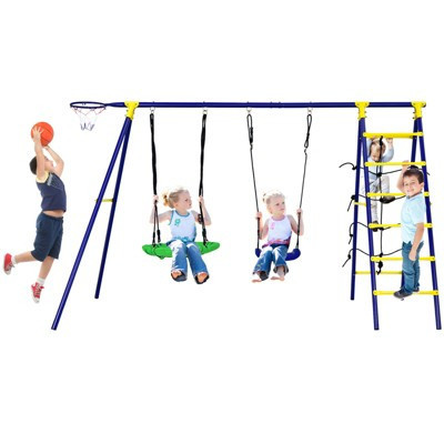 Costway 5-In-1 Outdoor Kids Swing Set W/ Heavy Duty Swing Frame & Ground Stakes Backyard | Target