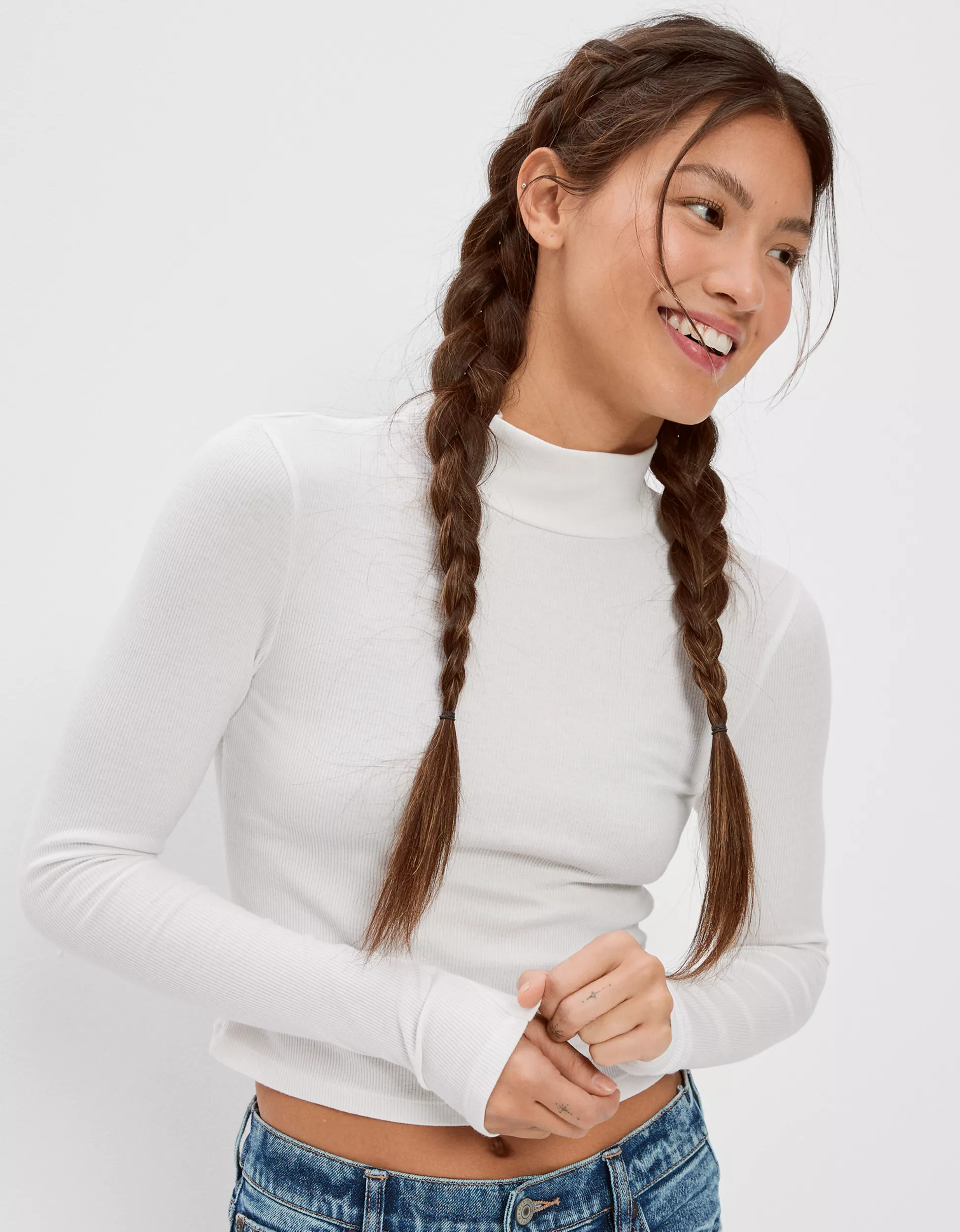 AE Long-Sleeve Mock Neck T-Shirt | American Eagle Outfitters (US & CA)