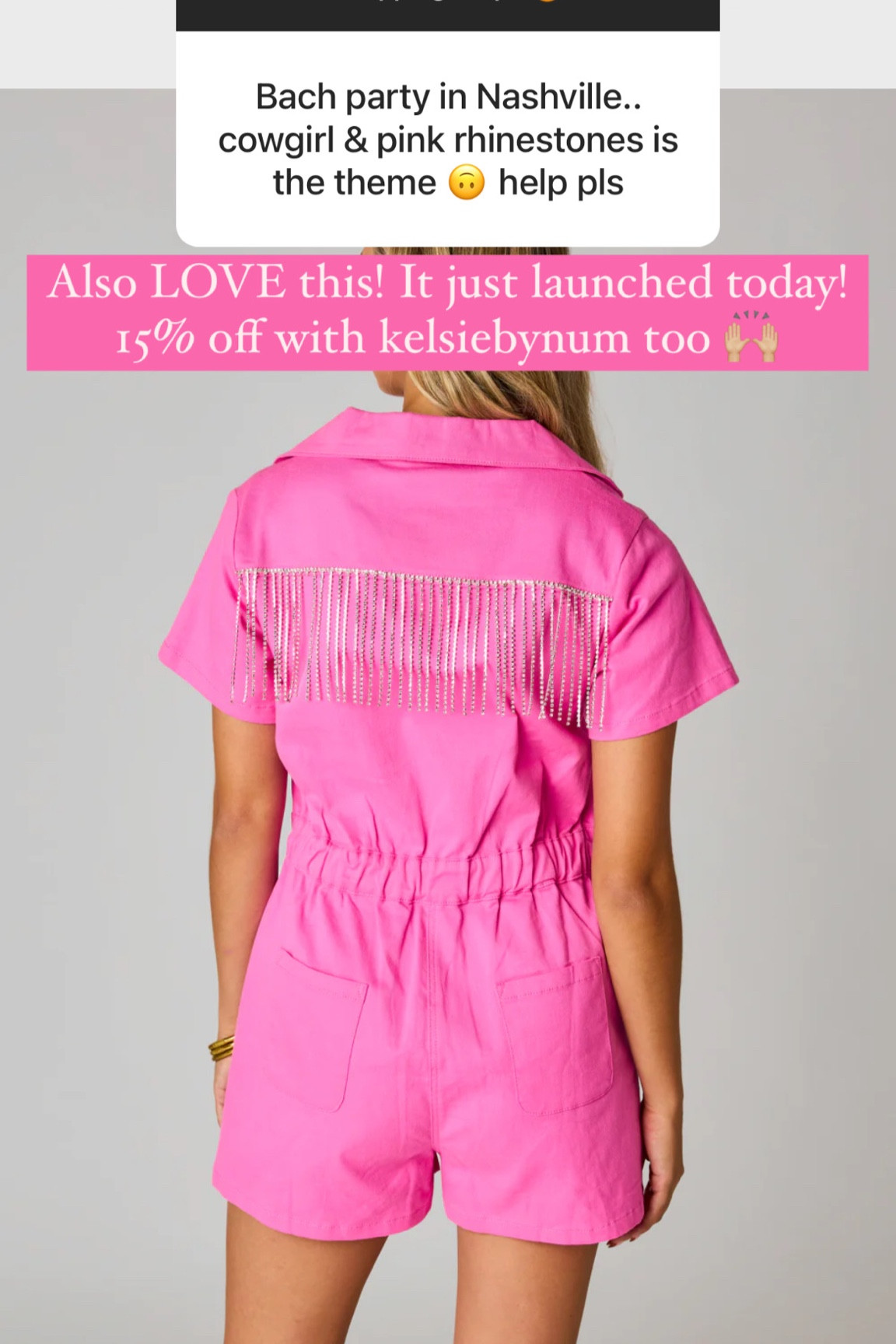 15% off with kelsiebynum 
Pink rhinestone romper / Nashville style / rodeo outfit / pink cowgirl style 

#LTKSeasonal #LTKFind #LTKstyletip