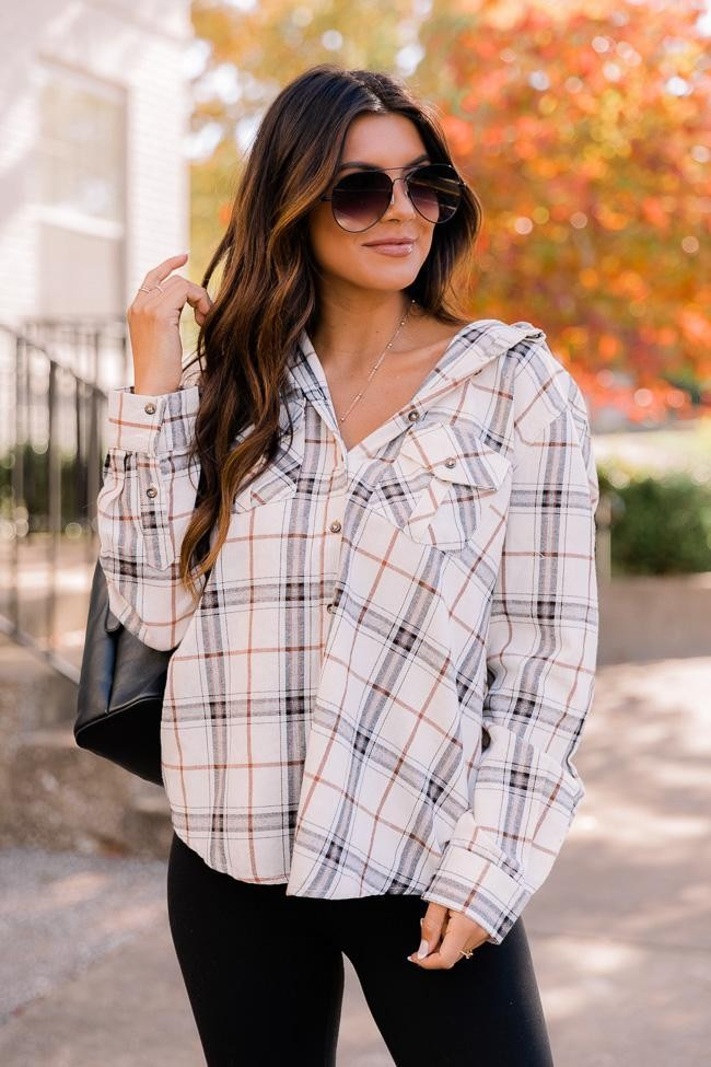 Simple Trends White Plaid Flannel Blouse | Pink Lily