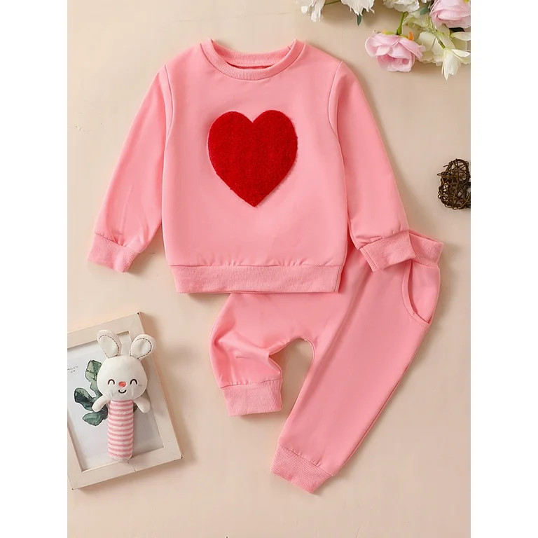 Suealasg Newborn Girl Valentine's Day Outfits 2Pcs Baby Girl Clothes Set Crew Neck Long Sleeve He... | Walmart (US)