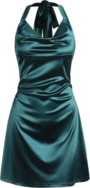ZAFUL Women Halterneck Satin Mini Dress Sexy Cowl Neck Silky Party Cocktail Club Dress | Amazon (US)