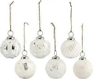 AuldHome Farmhouse Ball Ornaments (Set of 6, White); Distressed Metal Glass Ball Vintage Style Ch... | Amazon (US)