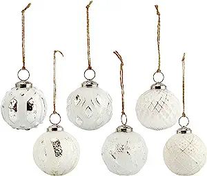 AuldHome Farmhouse Ball Ornaments (Set of 6, White); Distressed Metal Glass Ball Vintage Style Ch... | Amazon (US)