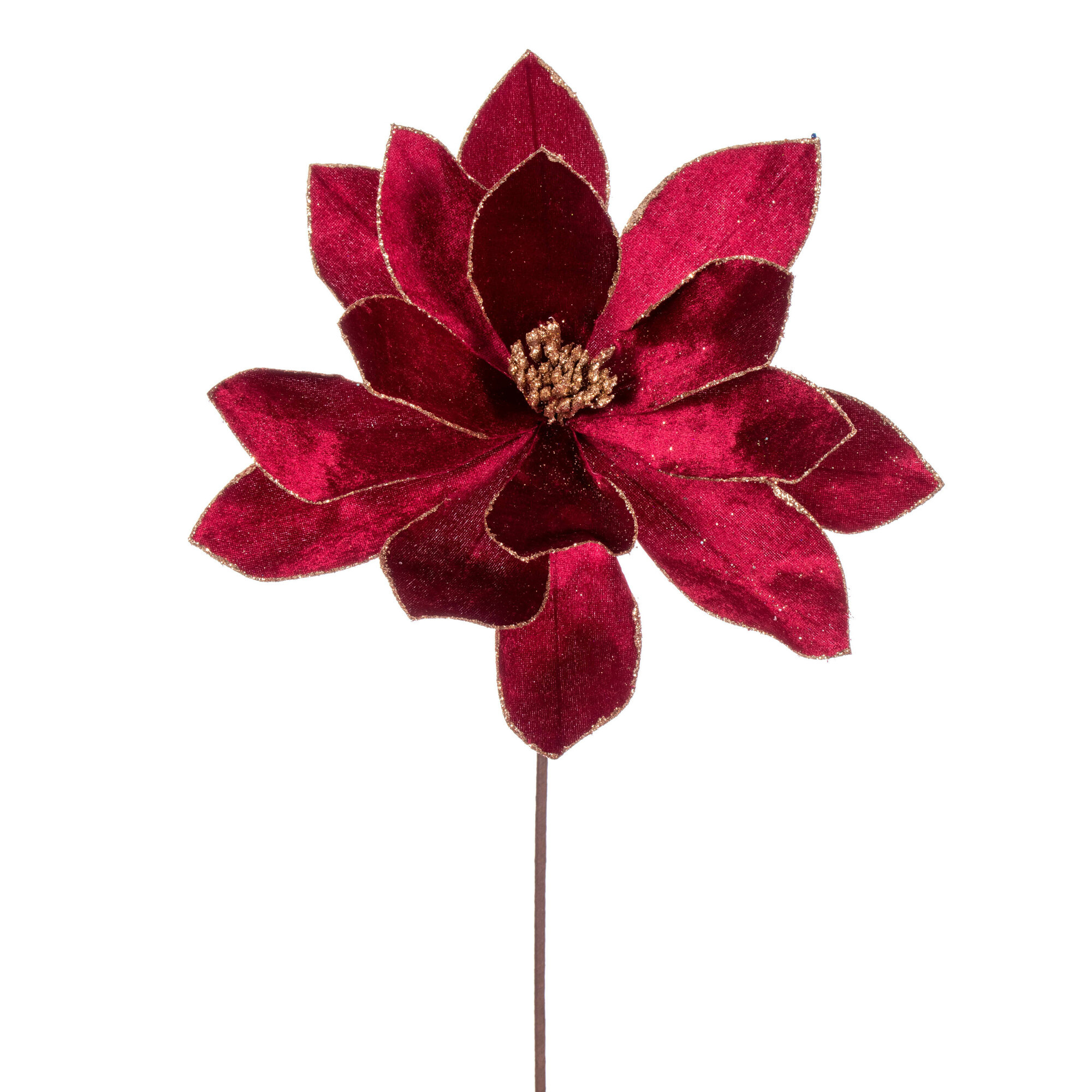 Vickerman 22" Burgundy Velvet Sheen Glitter Trim Poinsettia Stem, 4 per bag. | Walmart (US)