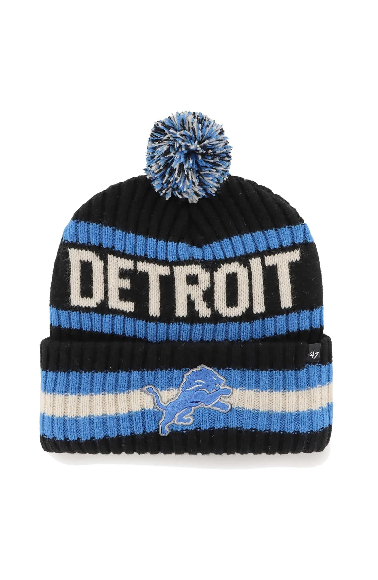 '47 Men's '47 Black Detroit Lions Bering Cuffed Knit Hat with Pom | Nordstrom | Nordstrom
