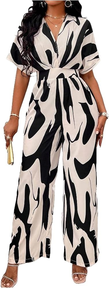 Yoolin Women's Jumpsuits for Women V Neck Print Dressy Casual Wide Leg Pants Jumpsuit Batwing Sle... | Amazon (US)