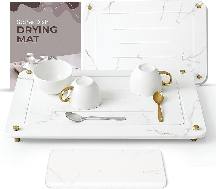 Stone Drying Mat for Kitchen Counter + Sink Caddy | 15.7"x11.8" Diatomaceous Earth Drying Mat wit... | Amazon (US)