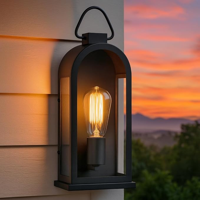 Vintage Outdoor Wall Light Fixture (1 Pcs) - Matte Black Porch Lantern/Exterior Wall Sconce, Glas... | Amazon (US)