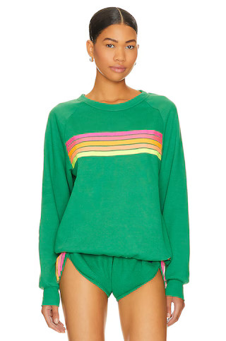 Aviator Nation X REVOLVE 5 Stripe Crew Sweatshirt in Kelly Green & Neon Yellow from Revolve.com | Revolve Clothing (Global)