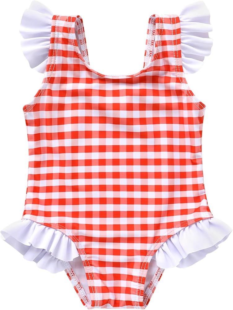 Toddler Girl Swimsuit Ruffled Stripe Sleeveless Swimwear One-Piece Baby Girl Bathing Suits | Amazon (US)