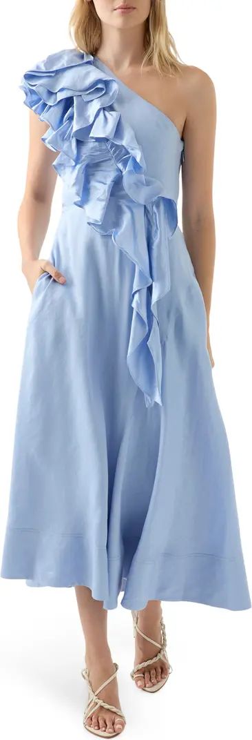 Adelia Asymmetric Ruffle Linen Blend Dress | Nordstrom
