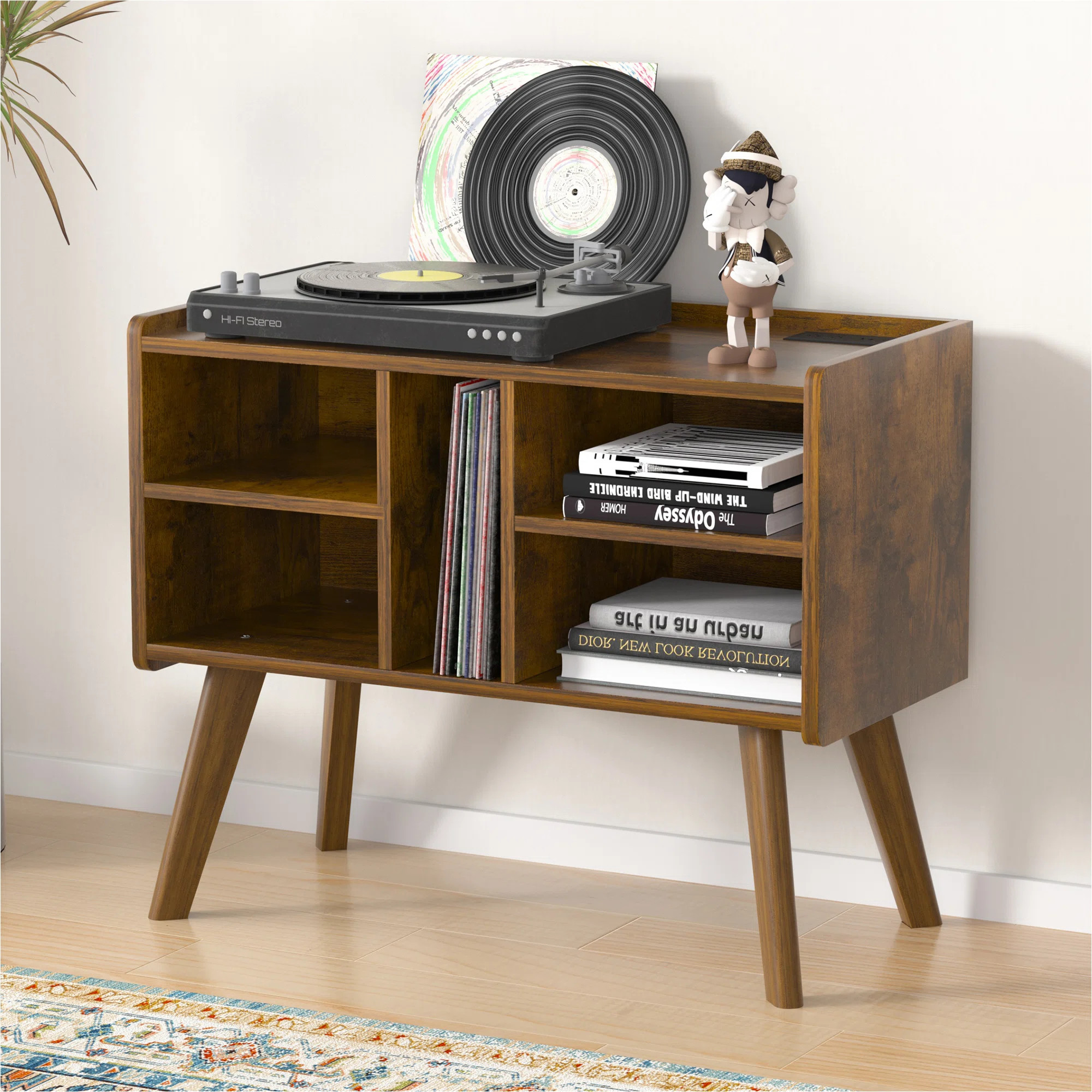 George Oliver Large Record Player Stand Audio Rack With Vinyl Storage | Wayfair North America