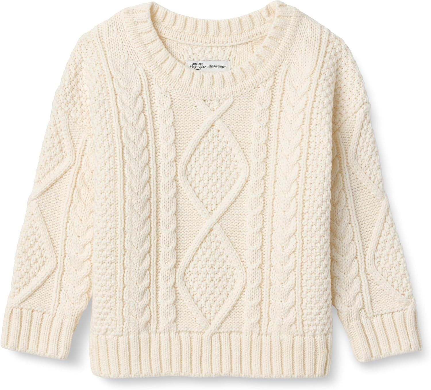 Amazon Essentials x Sofia Grainge Babies, Toddlers and Boys' Cotton Cable Design Crewneck Sweater with Ribbing | Amazon (US)