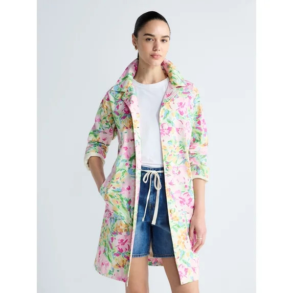 Free Assembly Women's and Women's Plus Floral Car Coat with Long Sleeves, Sizes XS-4X | Walmart (US)