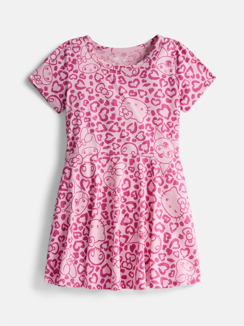 Hello Kitty Girls Print Skater Dress with Short Sleeves, Sizes 4-12 | Walmart (US)