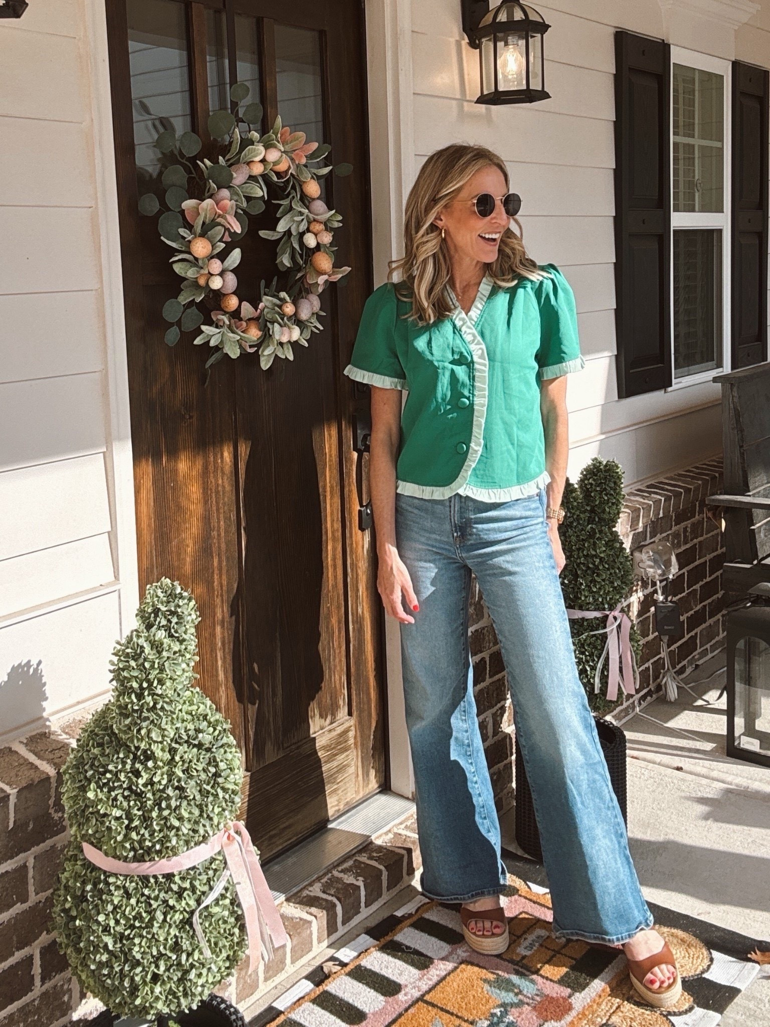 Causal Friday’s calls for a cure Amazon top! This $20 Amazon blouse is so perfect for this time of year I love the full functioning buttons and cute ruffle details. Looks great with jeans or any of your favorite bottoms. Linked up so many fun green tops! 

#LTKgrwm #LTKdayinmylife #LTKmomlife