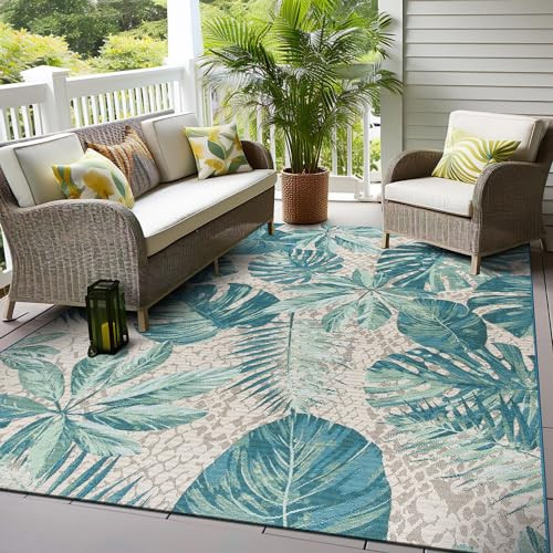 Rugshop Blue Contemporary Tropical Floral Indoor/Outdoor Area Rug — Weather Resistant for Living Room, Dining Room and Office, 7'10" x 10'6" | Amazon (US)