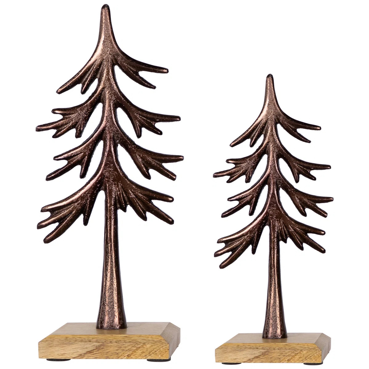 Trees On Wood Base Metal Christmas Decorations - 11.5" - Set Of 2 | Wayfair North America