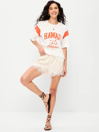 High-Waisted Lace-Trim Satin Shorts | Old Navy (US)