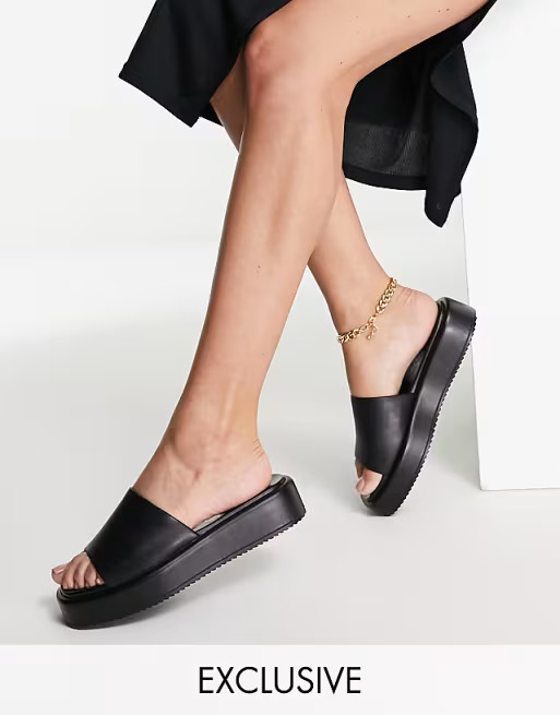 Rule London Suki vegan recycled pu blend slide sandals in black | ASOS (Global)