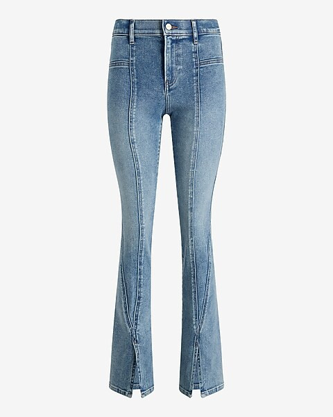 Mid Rise Medium Wash Seamed Front Vent Skyscraper Jeans | Express