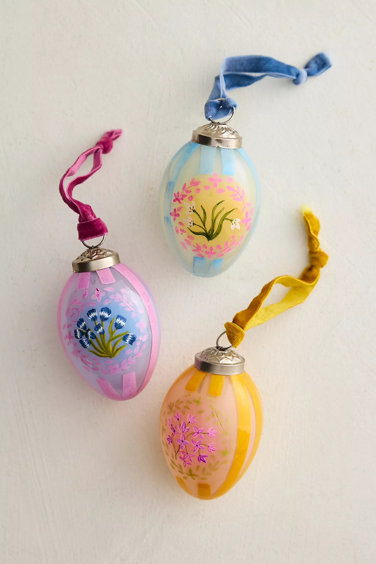 Painted Egg Glass Ornaments, Set of 3 | Anthropologie (US)