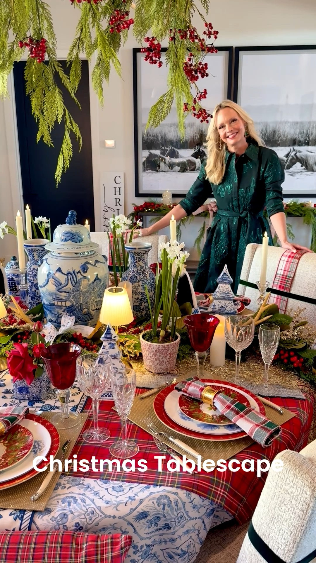 Christmas tablescape, Christmas plaid linens, chinoiserie accents, and faux flower garland. Christmas table decor idea Ralph Lauren inspired🎄❤️

#LTKSeasonal #LTKHome #LTKHoliday