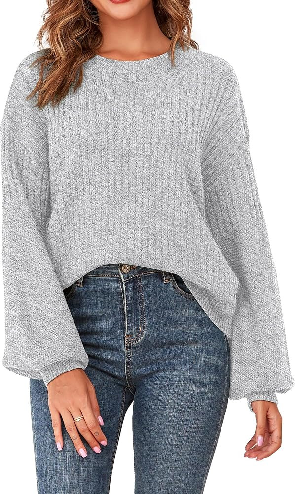 ZAFUL 2023 Women’s Winter Sweater Crewneck Oversized Cable Knit Sweater Lantern Sleeve Loose Ch... | Amazon (US)