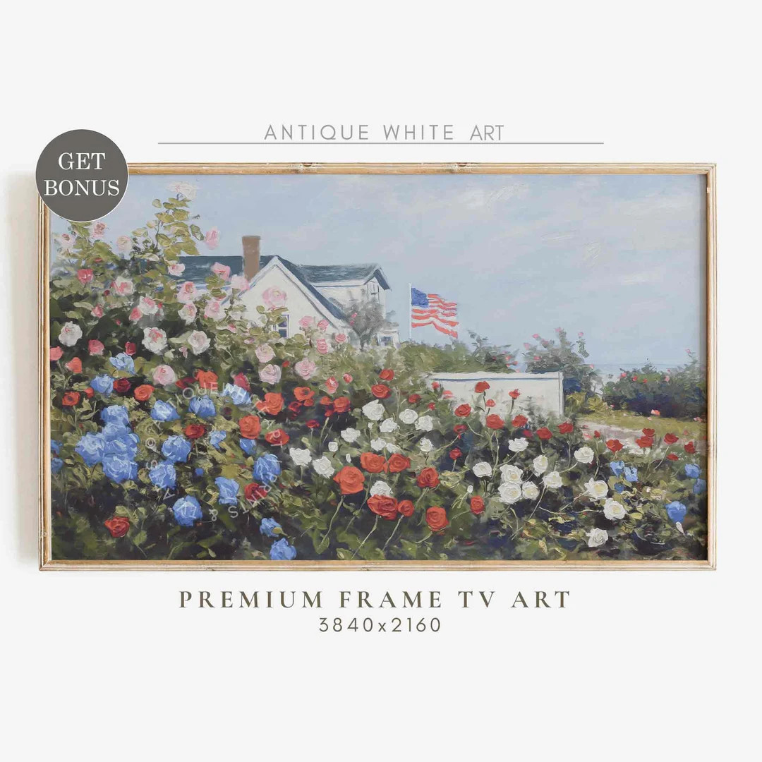 Independence Day Frame TV Art, 4th of July Art, American Flag, Coastal Garden, Summer Art for TV,... | Etsy (US)