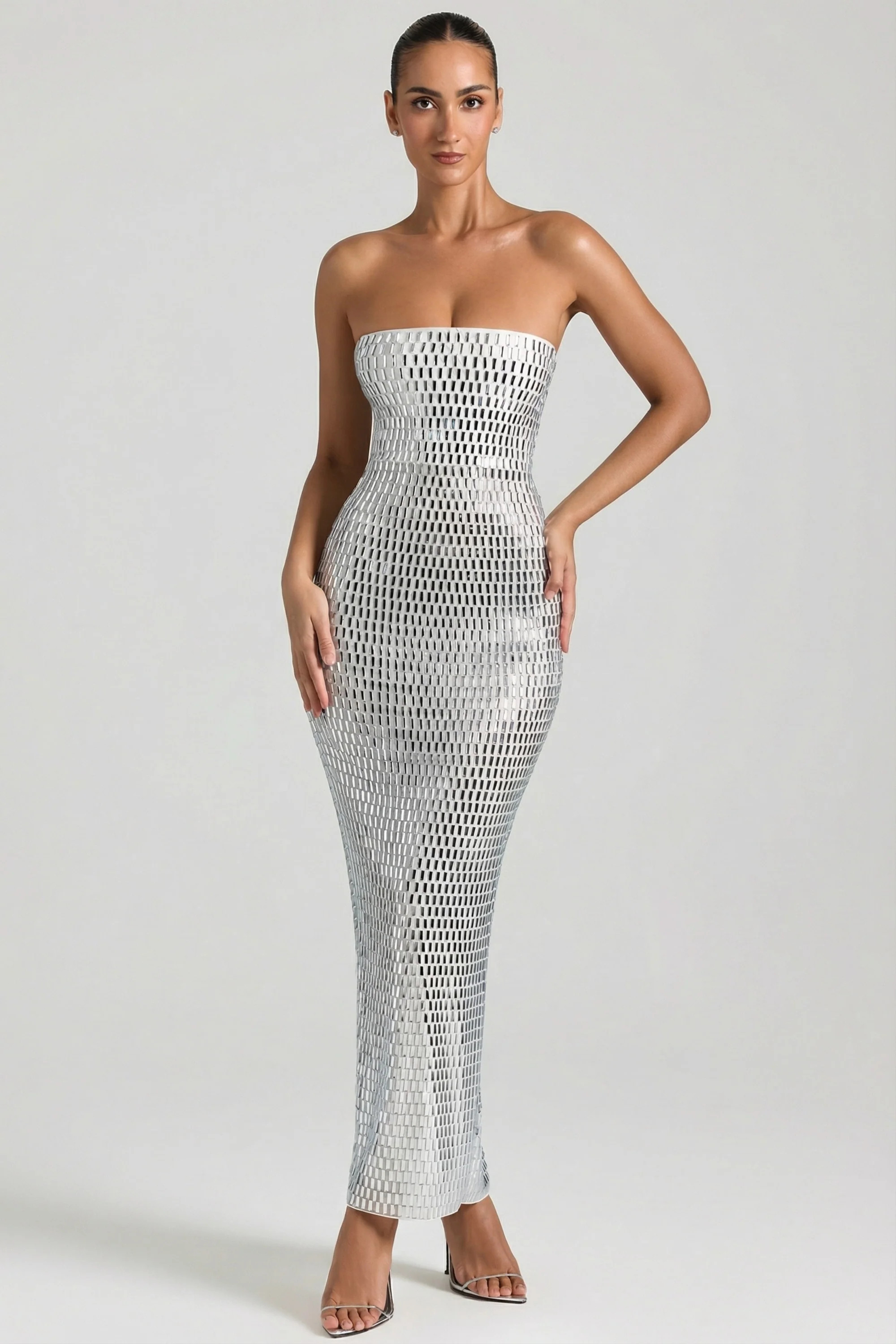 Embellished Bandeau Maxi Dress in White | Oh Polly