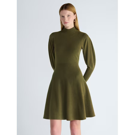 Scoop Women’s Mock Neck Mini Sweater Dress with Puff Sleeves, Sizes XS-XXL | Walmart (US)