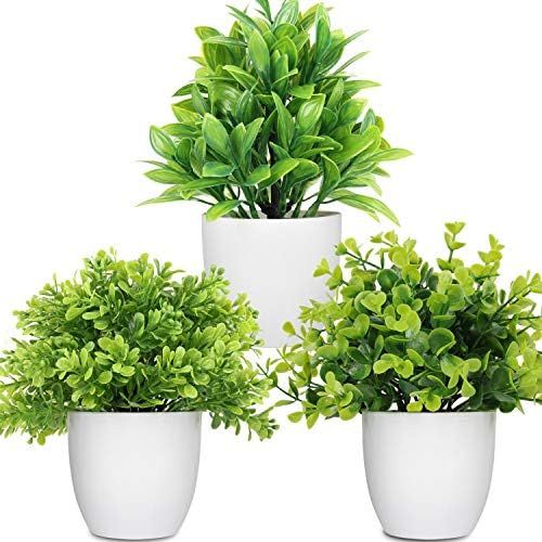 Artificial Potted Plants Mini Fake Plants, 3 Pack Small Eucalyptus Potted Faux Decorative Grass P... | Amazon (US)