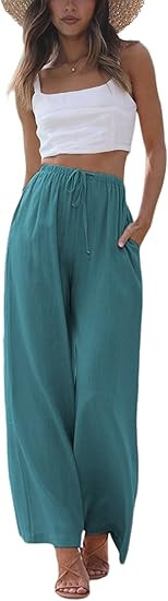 Faleave Women's Cotton Linen Summer Palazzo Pants Flowy Wide Leg Beach Trousers with Pockets | Amazon (US)
