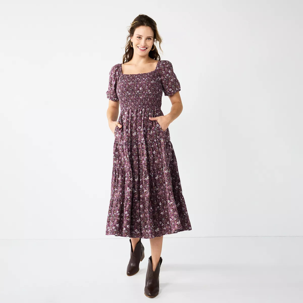 Women's Sonoma Goods For Life® Smocked Tiered Midi Dress | Kohl's